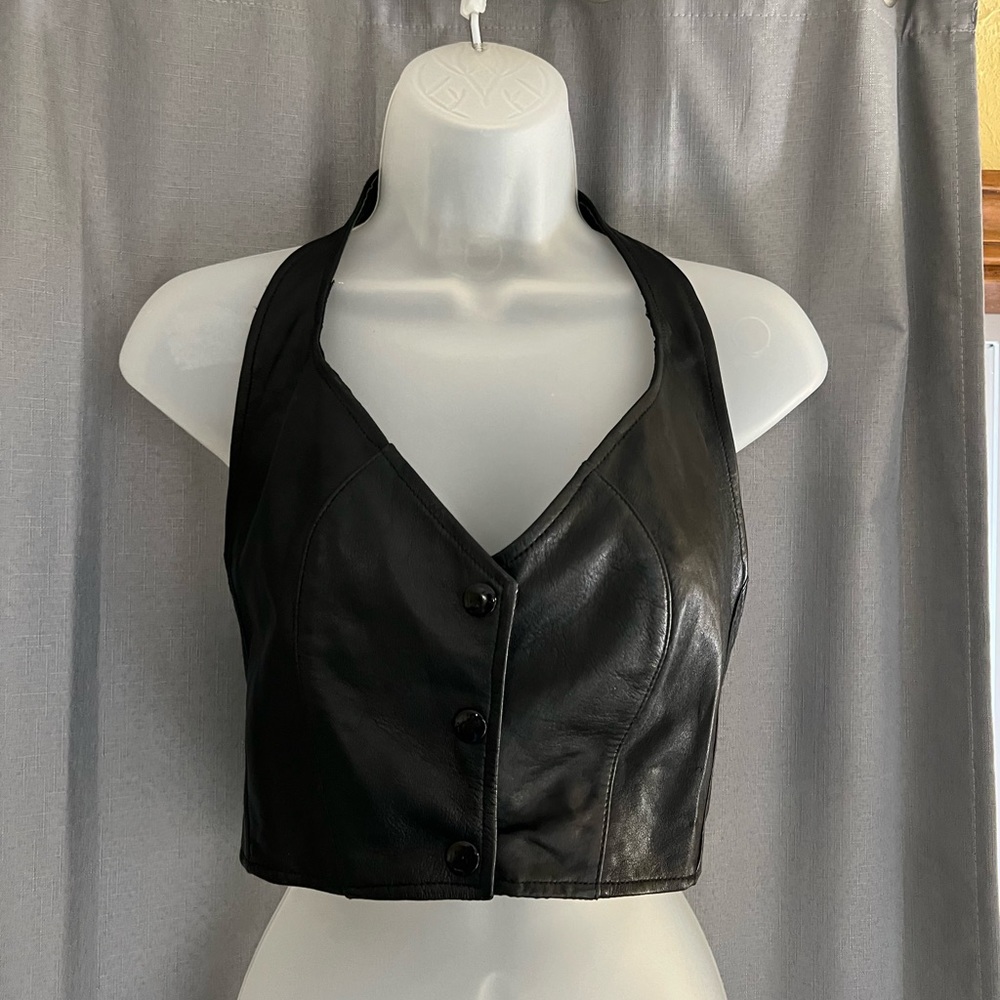 Leather Gallery Black Leather Halter Top